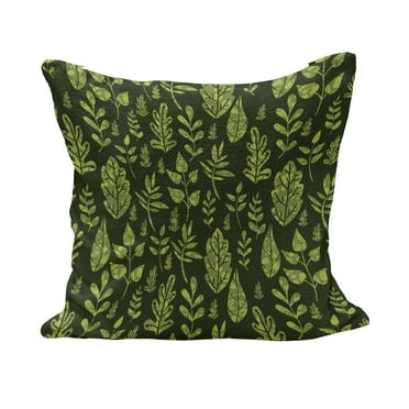 Sage Fluffy Throw Pillow Cushion Cover, Patterned Green Leaves Nature Inspired Composition Fresh Trees Woodland, Decorative Square Accent Pillow Case, 18" x 18", Apple Green Dark Green, by Ambesonne