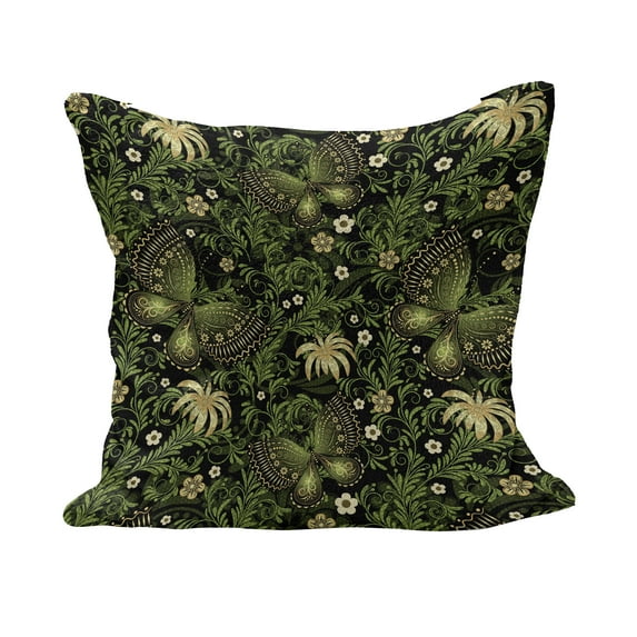 Sage Fluffy Throw Pillow Cushion Cover, Spring Inspired Ornaments Butterflies Little Blossoms Swirled Leaves Vintage, Rectangle Accent Pillow Case, 36" x 16", Yellow Black Green, by Ambesonne
