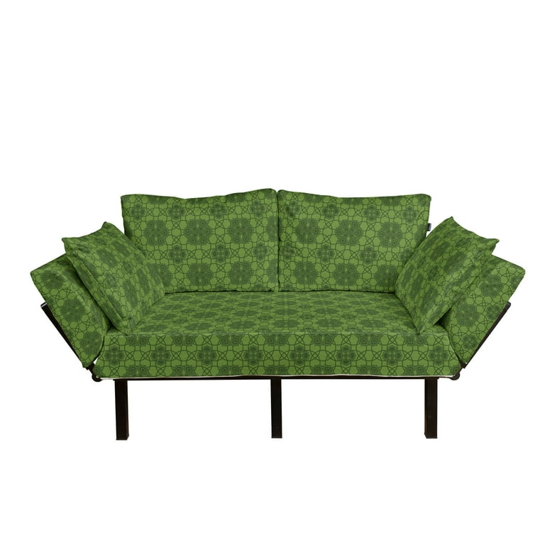 Sage Futon Couch Old Fashioned Pattern with Geometrical Backdrop