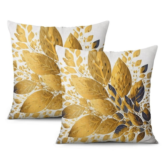 Sage Gold Yellow Dahlia Floral Decor Throw Pillow Covers 16"x16", Set Of 2, Linen Study Sofa Cushion Cover Indoor Living Room Home Decor