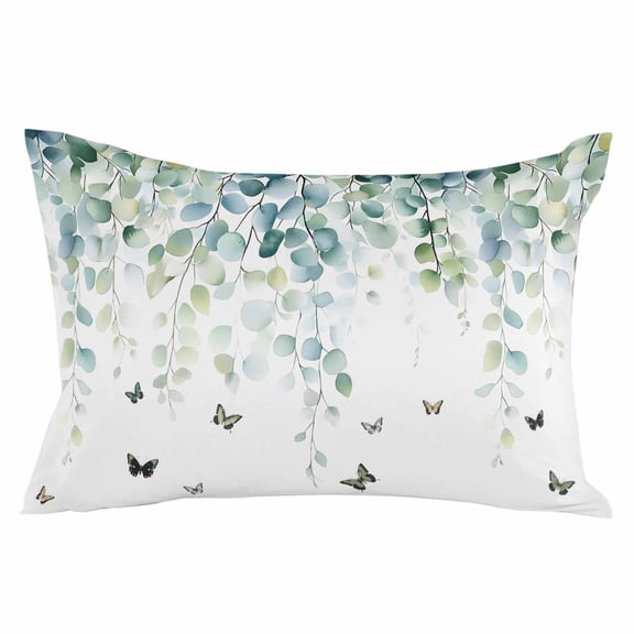 Sage Gradient Leaves Butterfly Standard Size Pillow Cover, Pillowcase Protectors with Zipper, Breathable Decorative Throw Pillow Case Cover, Pillow Shams for Couch Sofa 20x26Inch