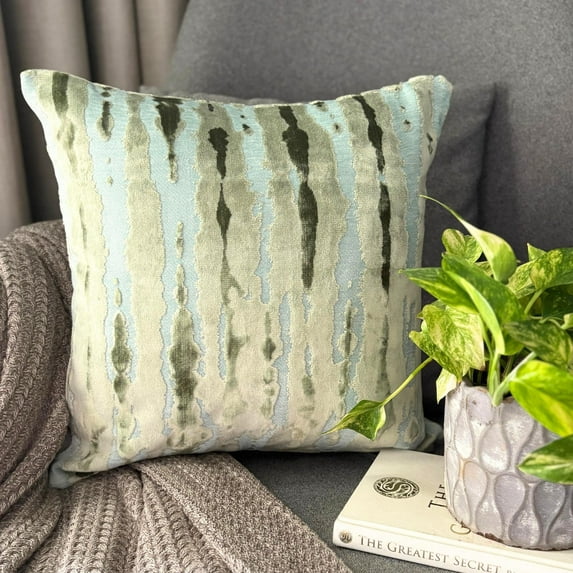 Sage & Gray Decorative Throw Pillow Covers 26"x26" | Modern Velvet Cushion Cover Abstract | Abstract Pattern Pillowcases for Couch, Sofa Bedroom & Living Room, Modern Home Décor - Grudge Haze