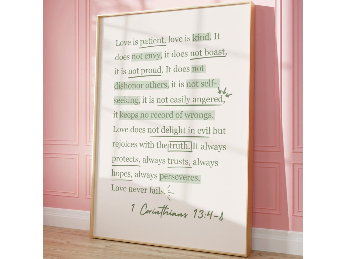 Sage Green 1 Corinthians 13 Poster Love is Patient Love is Kind Girly ...
