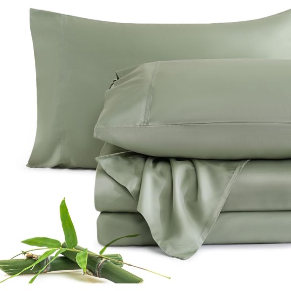 Sage Green 100% Viscose Derived from Bamboo Sheet Set King, Cooling Sheets for Hot Sleepers, Soft Silky Breathable Bed Sheets Extra Deep Pocket