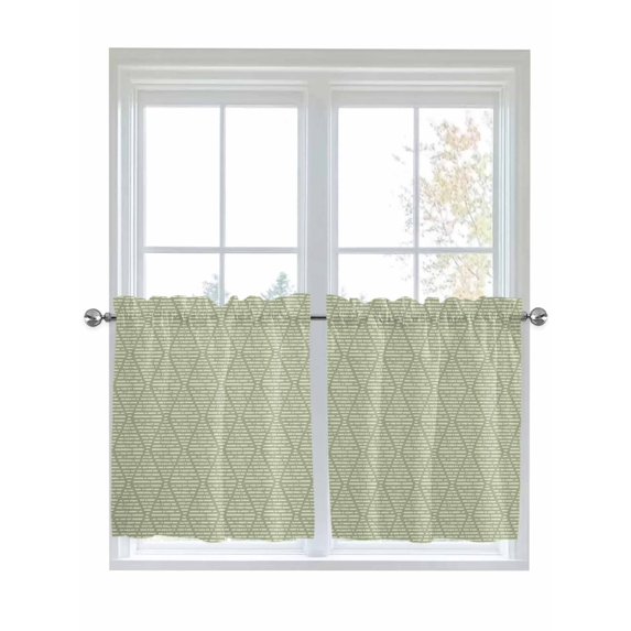 Sage Green 2 Panel Kitchen Curtains for Small Windows, Modern Abstract Art Farmhouse Bathroom Tier Curtain, Short Window Treatment for Bedroom/Living Room 55"x36"
