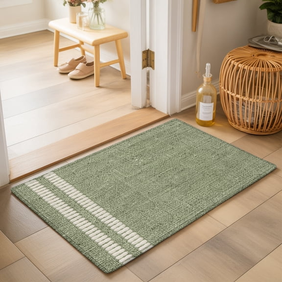 Sage Green 2'x3' Small Rugs for Entryway Front Door Kitchen Sink Area, Oatmeal Beige Green Woven Fabric Texture Rustic Farmhouse Soft Sturdy Mats Washable Non Slip Rectangle Area Rug
