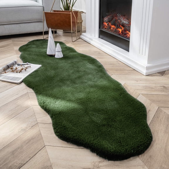 Sage Green 2x6 Feet Faux Rabbit Fur Fuzzy Soft Fluffy Plush Cozy Shaggy Area Rug
