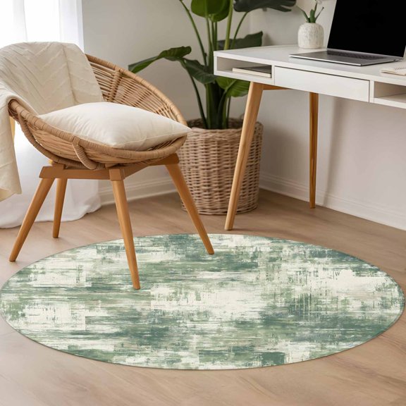 Sage Green 3.3ft Round Rug for Bedroom Reading Corner, Modern Abstract Gradient Green Geometric Texture Washable Non Slip Circle Area Rug