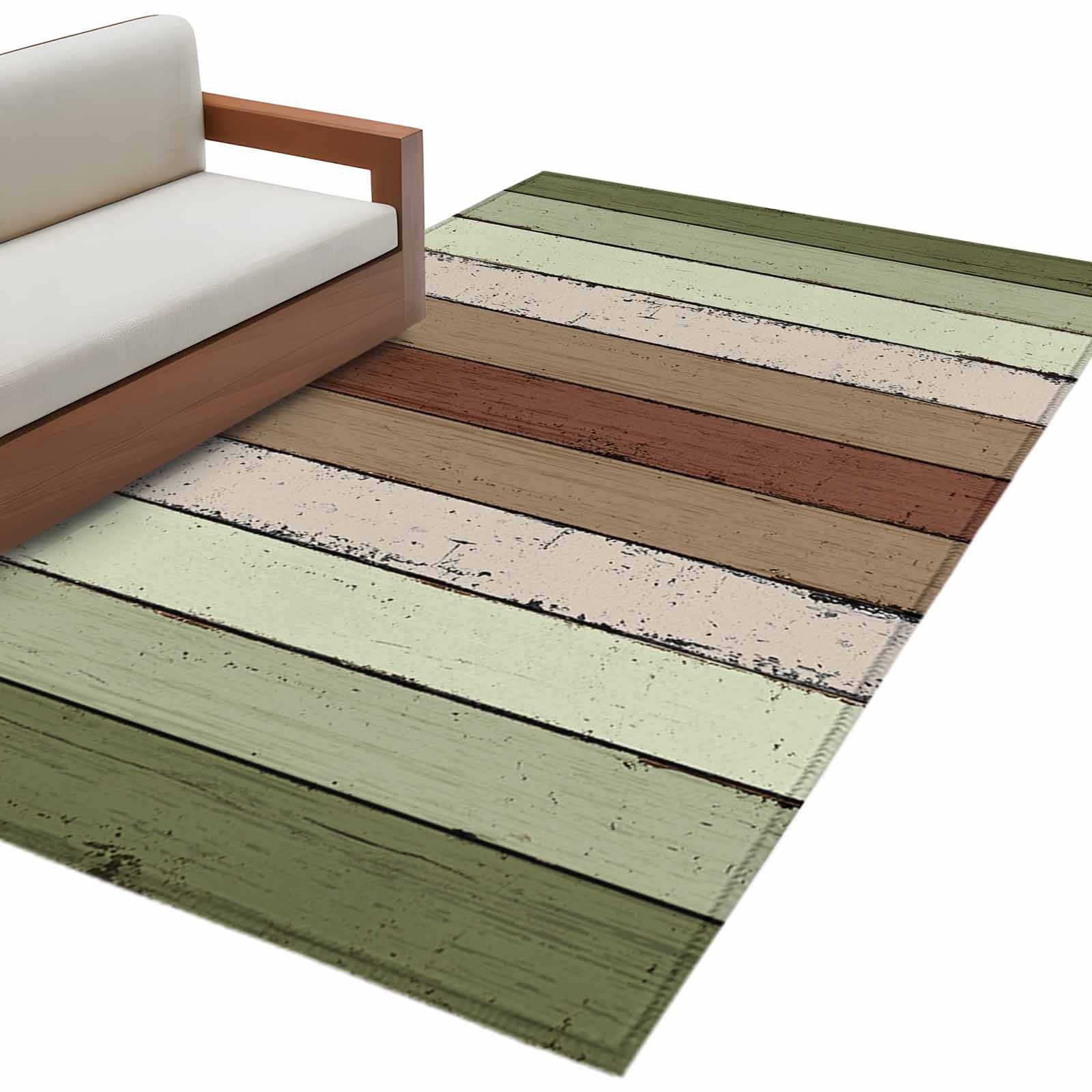 Corn Pile Rug Sage Green 3'x5' Washable Rug, Farmhouse Wood Grain Vintage Brown ...