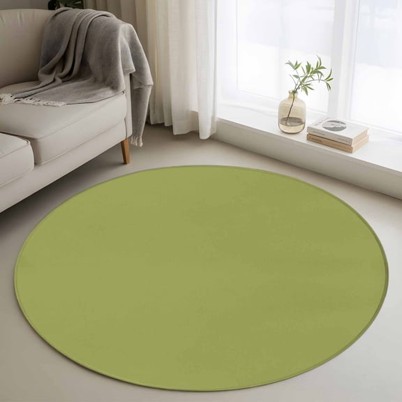 Sage Green 3FT Round Area Rugs for Living Room Olive Solid Color Ultra-Thin Non-Slip Round Rugs Machine Washable Low Pile Circle Carpet for Bedroom Kitchen Nursery