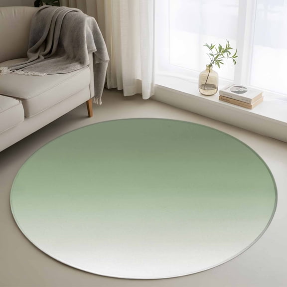 Sage Green 3FT Round Area Rugs for Living Room and White Ombre Color Gradient Ultra-Thin Non-Slip Round Rugs Machine Washable Low Pile Circle Carpet for Bedroom Kitchen Nursery