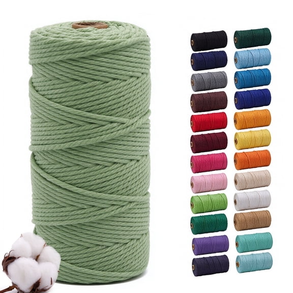 Sage Green 3mm Macrame Cord, 110 Yards Natural Cotton Cord, Macrame Rope Yarn for DIY Crafts, Wall Hangers, Plant Holders, Knitting, Wedding Decor (1 Roll)