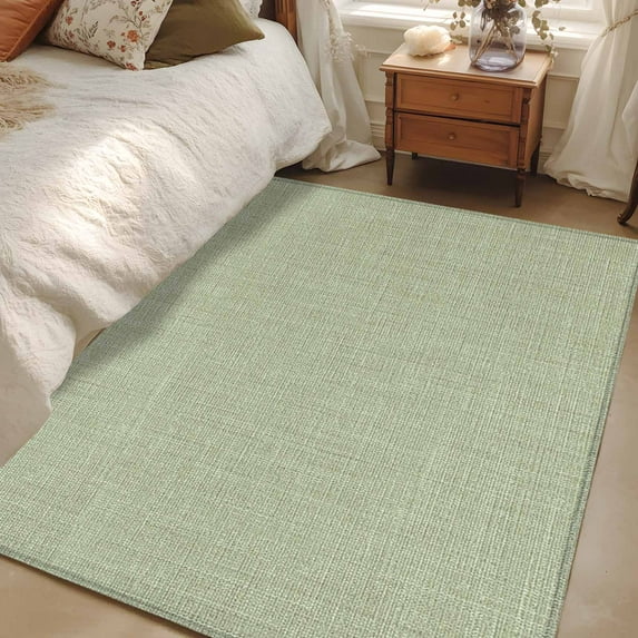 Sage Green 3x5 Area Rugs, Farmhouse Burlap Solid Green Color Modern Linen Texture Non-Skid Rubber Backing Large Rectangle Rugs - Living Room Bedroom Home Office, Indoor Floor Mat Carpets Washable Rug