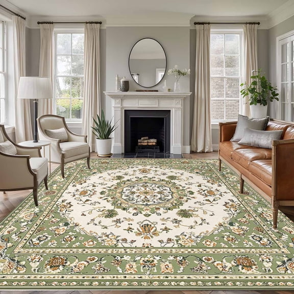 Sage Green 5'x7' Area Rug, Southwest Tribal Antique Boho-Chic Country Washable Non-Slip Soft Rugs, Low-Pile Large Carpet for Living Room Bedroom Dining Room, Non-Shedding Accent Rug