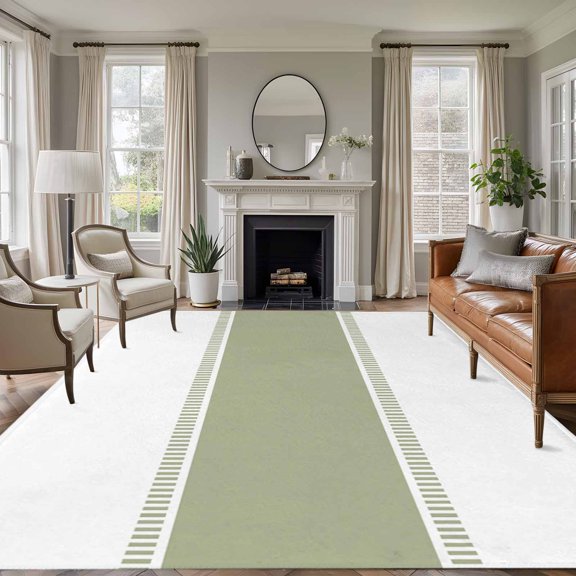 Sage Green 8'x10' Large Area Rug for Living Room Sectional Sofa, Stripe Washable Non Slip Low Pile Rectangle Area Rug for Living Room Dining Room, Bathroom Accent, Entryway, Beside Bed