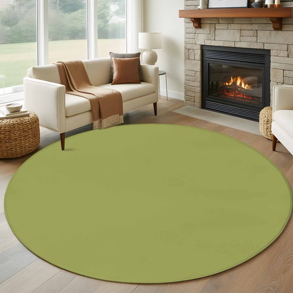 Sage Green 8FT Round Area Rugs for Living Room Olive Solid Color Ultra-Thin Non-Slip Round Rugs Machine Washable Low Pile Circle Carpet for Bedroom Kitchen Nursery