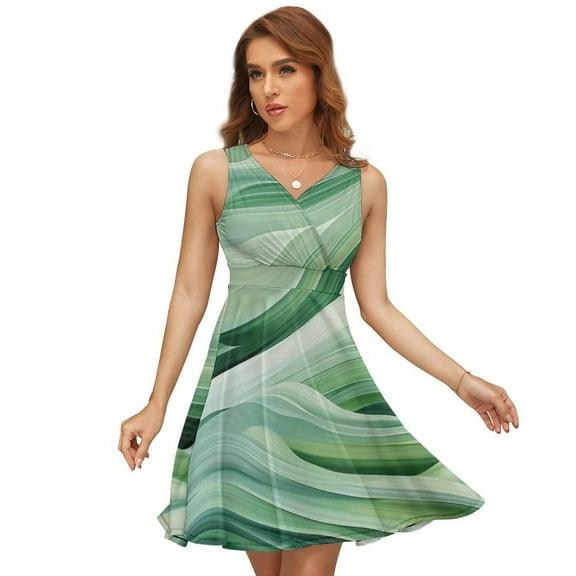 Sage Green Abstract Art Dress Fashion Beach Long Dresses Female Party Printed Sundress