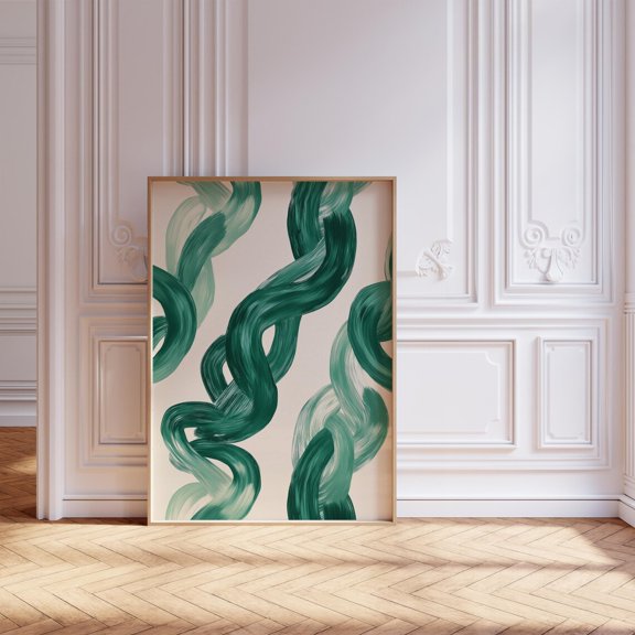 Sage Green Abstract Art Print Mid Century Modern Minimalist Waves Aesthetic Decor, Unframed Canvas 8x10in