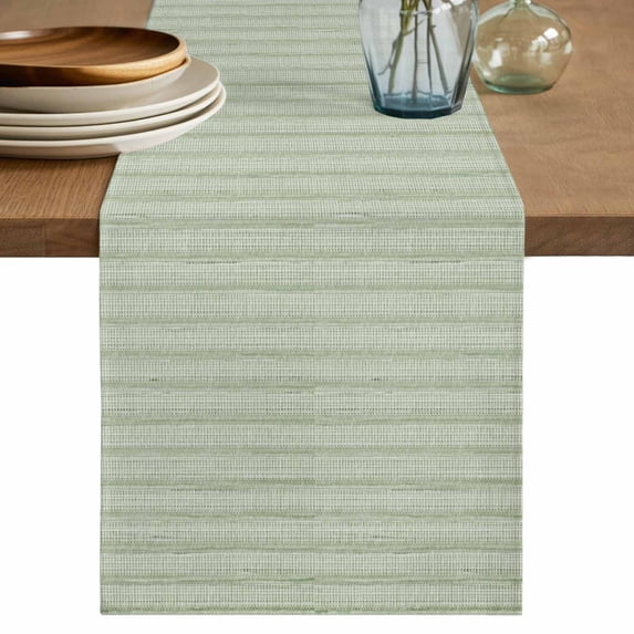 Sage Green Abstract Art Table Runner, Modern Farmhouse Art Washable Cotton Linen Table Runners 36 Inches Long, Dresser Scarf Runner for Nightstand/End Tables/Round Tables 13''x36''