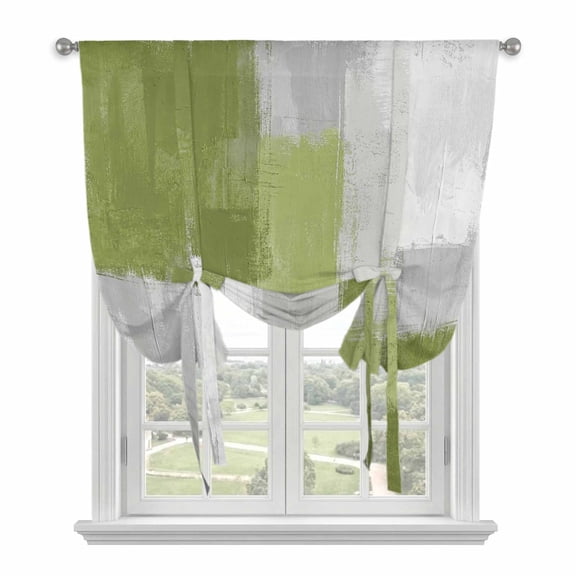 Sage Green Abstract Balloon Curtains for Windows, Bedroom Curtains 54 Inch Length, Grey Geometric Oil Painting Vintage Tie Up Curtains Panels Thermal Insulated Bathroom Curtains Window 42"x54"
