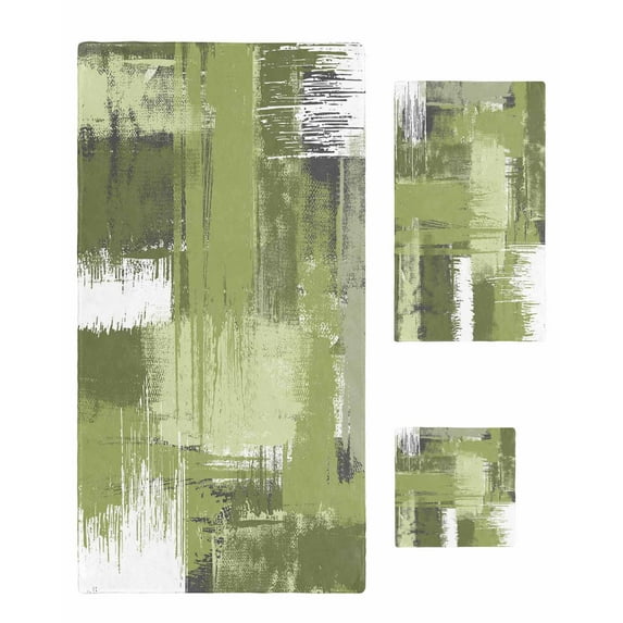 Sage Green Abstract Bath Towels for Bathroom Set,Luxury Microfiber Towels Gifts for Women,Quick Dry Beach Kitchen Hand Hair Face Towel and Dish Washcloth,Modern Mottled Art Oil Painting Towels+Set