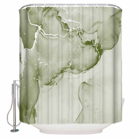 Sage Green Abstract Bathroom Shower Curtains with Hooks, Silver Marble Ripples Waterproof Fabric Washable Shower Curtain for Home Hotel Bathtub Decor 72x72 Inch