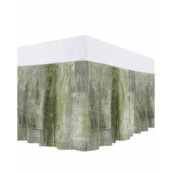 Sage Green Abstract Bed Skirt Queen Size 16" Drop Vintage Graffiti Mottled Texture Ruffled Wrap Around Bed Skirts Adjustable Elastic Bedskirt Dust Ruffle for Queen Size Bed