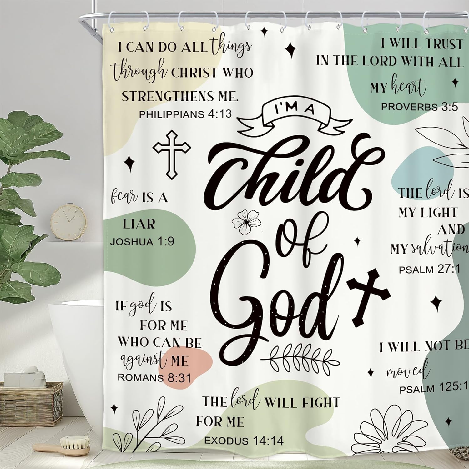 Christian Bible Pattern Print Bathroom Shower Curtain