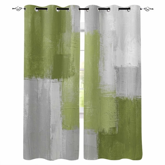 Sage Green Abstract Blackout Curtains for Bedroom Living Room Darkening Curtains 63 Inches Long Grey Geometric Oil Painting Vintage Window Curtain 2 Panels Set Window Treatment Grommet Drapes 42"x63"