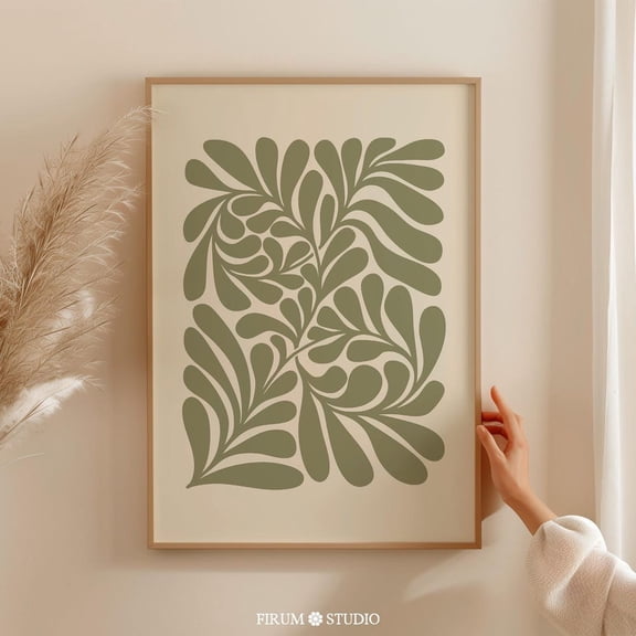 Sage Green Abstract Botanical Art, Muted Green Japandi Print, Eclectic Room Wall Decor, Modern Botanical Art, UNFRAMED PAPER POSTER, Home Decor, Vintage Gift, Living Room Dercor