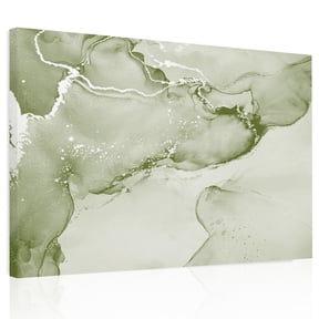 Sage Green Abstract Canvas Print Wall Art, Silver Marble Ripples Clouds Luxury Wall Decor Modern Artwork Paintings Pictures for Living Room Framed and Stretched Ready to Hang, 16" x 20"