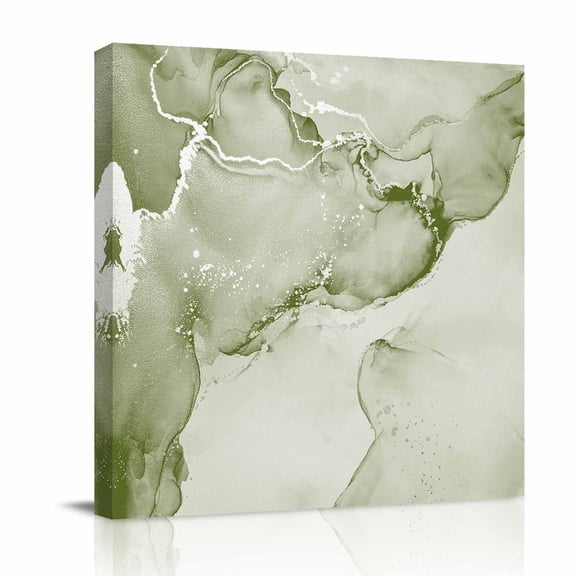 Sage Green Abstract Canvas Wall Art for Living Room, Silver Marble Ripples Poster Print Painting for Bedroom Office Home Decoration Wall Pictures Prepare To Hang 8"x8"