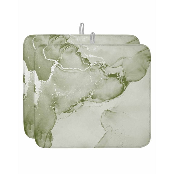 Sage Green Abstract Dish Drying Mat 16x18 inch Silver Marble Ripples Clouds Luxury Super Absorbent Microfiber Dish Drying Pad for Kitchen Countertops Sink Dish Drainer Racks Coffee Bar Mats 2 Pack