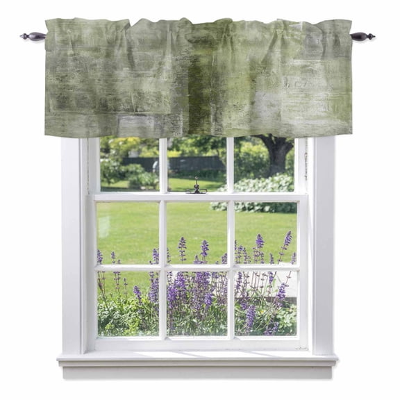 Sage Green Abstract Kitchen Valances, Vintage Graffiti Mottled Texture Rod Pocket Window Valance 18 Inch Long,Window Curtain Panels for Living Room Bedroom Laundry, 54x18in