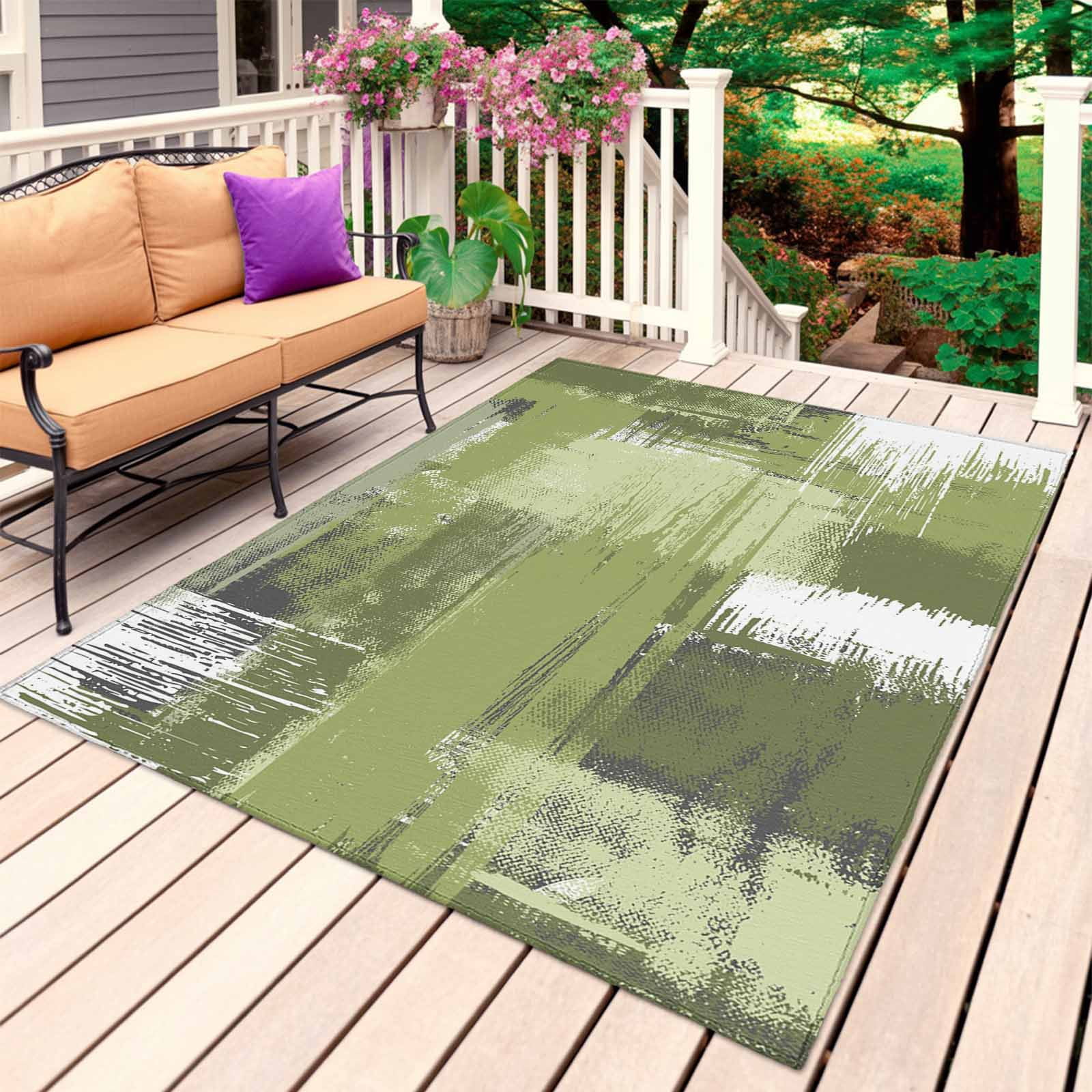 Sage Green Abstract Outdoor Rug for Patio/Deck/Porch, Non-Slip Large ...