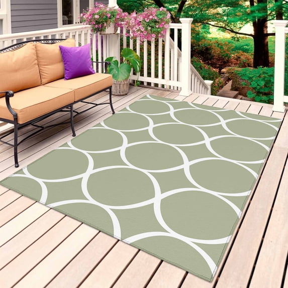 Sage Green Abstract Outdoor Rug for Patio/Deck/Porch, Non-Slip Large Area Rug 3 x 5 Ft, Modern White Geometric Twisted Art Indoor Outdoor Rugs Washable Area Rugs, Reversible Camping Rug Carpet Runner