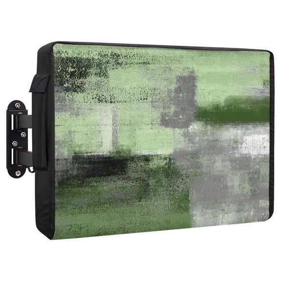 Sage Green Abstract Outdoor TV Cover 30 to 32 Inch Modern Green Gray Brush Strokes Texture Weatherproof and Waterproof TV Cover Heavy Duty Outside Flat TV Screen Protector with Remote Control Pocket