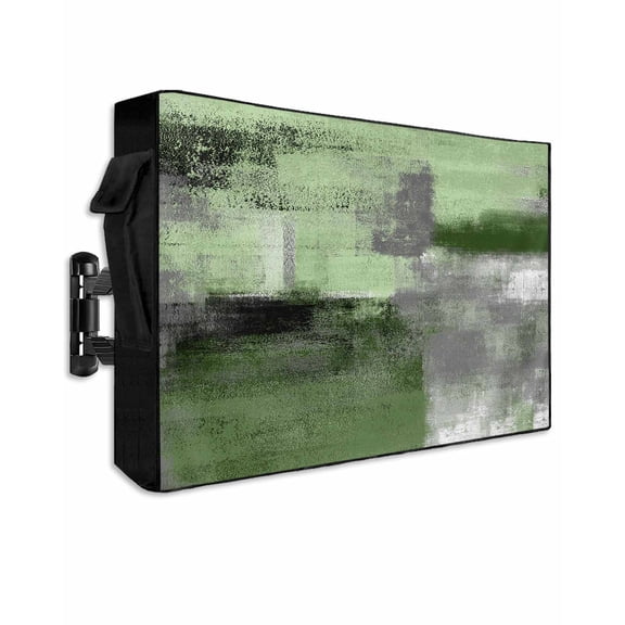 Sage Green Abstract Outdoor TV Cover 48 to 50 inch Modern Green Gray Brush Strokes Texture Waterproof Dustproof TV Covers for Outside with Zipper Remote Control Pocket Flat Screen Protectors