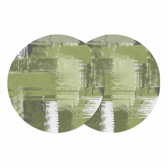 Sage Green Abstract Round 15 Inch Placemats Set of 2, Modern Mottled Art Oil Painting HeatResistant Non Slip Place Mats for Dining Table, Wipeable Braided Kitchen Table Mats for Housewarming