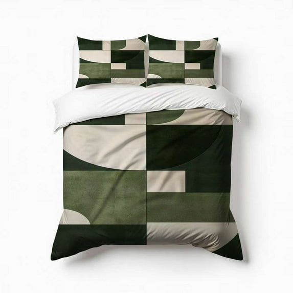 Sage Green Abstract Shape Art Bedding Set 3 Pcs Soft Microfiber Quilt Cover For Bedroom Decor, Comforter Cover With 2 Pillowcase
