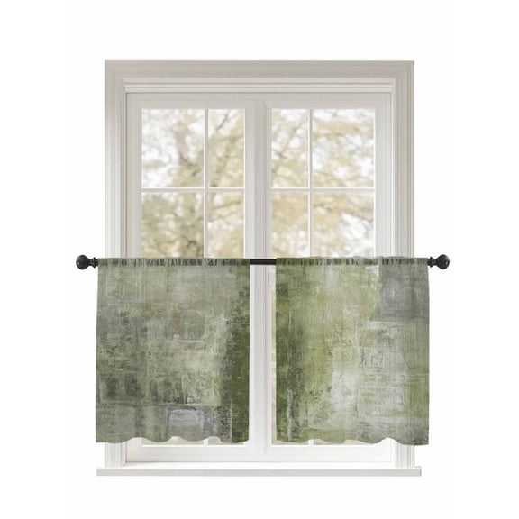 Sage Green Abstract Sheer Curtains 2 Panels Set Vintage Graffiti Mottled Texture Lihgt Filtering Rod Pocket Voile Drape, Semi Sheer Window Curtains for Bedroom Living Room, 52"x45"