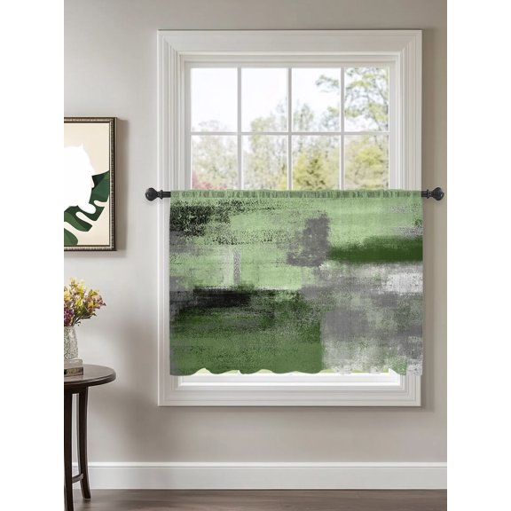 Sage Green Abstract Sheer Curtains 45 Inch Long 1 Panel Modern Green Gray Brush Strokes Texture Rod Pocket Voile Cafe Curtains Light Filtering Small Window Treatments for Kitchen Basement 52" x 45"