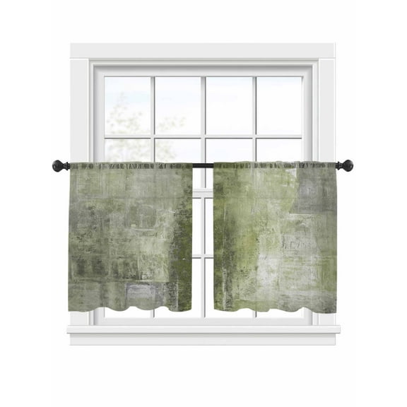 Sage Green Abstract Sheer Curtains 54 Inch Long 2 Panels, Vintage Graffiti Mottled Texture Light Filtering Rod Pocket Semi Sheer Curtains, Sheer Voile Drapes for Living Room Bedroom, 52"x54"