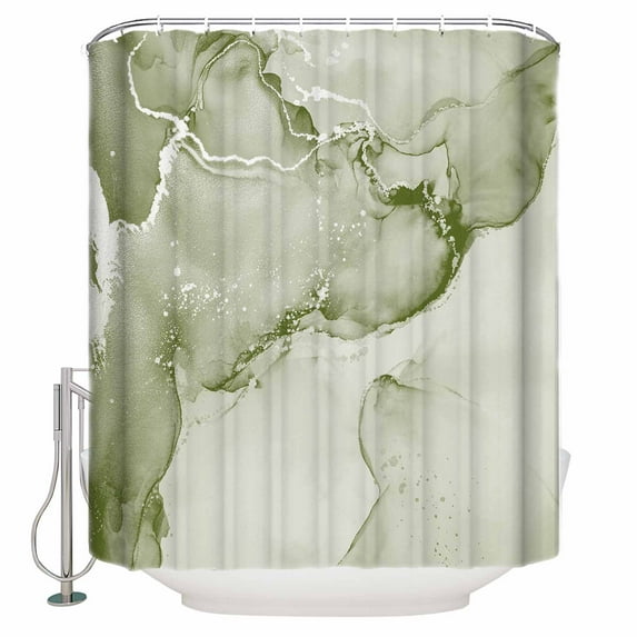 Sage Green Abstract Shower Curtain, 36" x 72", Silver Marble Ripples Clouds Luxury Waterproof Bathroom Curtain Washable Shower Curtain Set with 12 Hooks