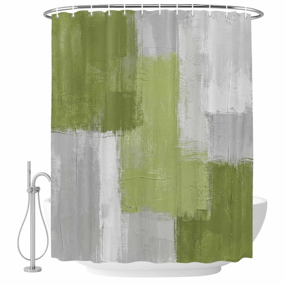 Sage Green Abstract Shower Curtain, Waterproof Shower Curtains for Bathroom, Grey Geometric Oil Painting Vintage Washable Fabric Bathtub Curtain Set Bath Decor with 12 Hooks 72"x78"