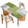 thumbnail image 1 of Sage Green Abstract Table Cloths for 6 Foot Rectangle Tables, Grey Geometric Oil Painting Vintage Patio Waterproof Elastic Fitted Tablecloths, Washable Rectangular Table Cover for Camping, 1 of 8
