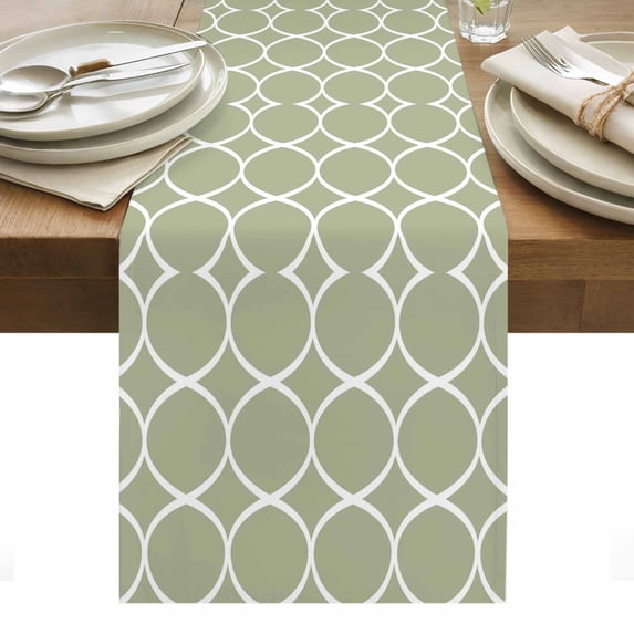Sage Green Abstract Table Runner - 36 Inch Long, Kitchen Dining Table Runner Dresser Scarves, Modern White Geometric Twisted Art Farmhouse Decor for Coffee Tables Wedding Party Banquet