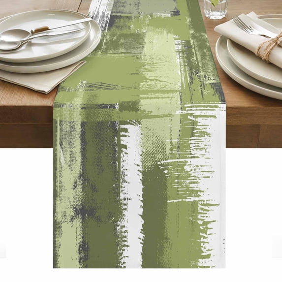 Sage Green Abstract Table Runner - 60 Inch Long, Kitchen Dining Table Runner Dresser Scarves, Modern Mottled Art Oil Painting Farmhouse Decor for Coffee Tables Wedding Party Banquet