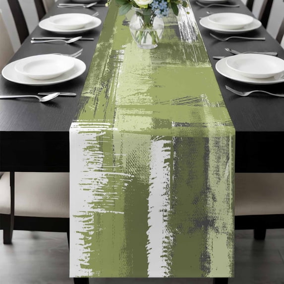 Sage Green Abstract Table Runner 70 Inches Long, Modern Mottled Art Oil Painting Kitchen Coffee Dining Table Decoration for Home Party Birthday Wedding Home Decor 13x70 Inches