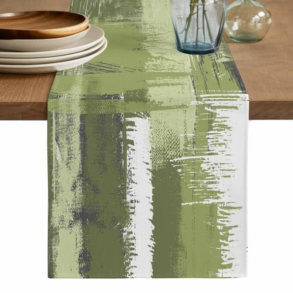 Sage Green Abstract Table Runner, Modern Mottled Art Oil Painting Washable Cotton Linen Table Runners 36 Inches Long, Dresser Scarf Runner for Nightstand/End Tables/Round Tables 13''x36''